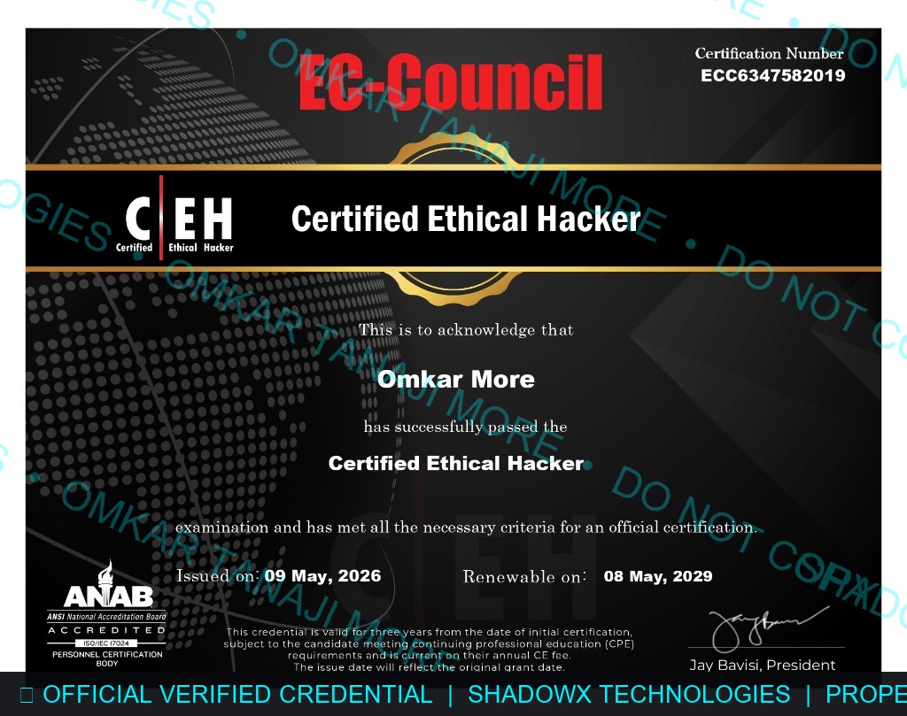 Omkar More EC-Council Certified Ethical Hacker CEH v13 Certificate